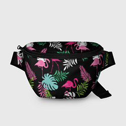 Поясная сумка Фламинго с цветами, цвет: 3D-принт