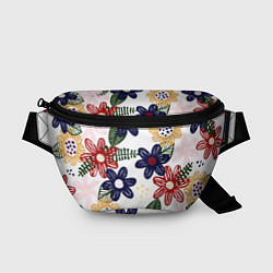 Поясная сумка Разноцветные цветы в мультяшном стиле, цвет: 3D-принт
