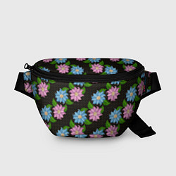 Поясная сумка FLOWERS BLACK, цвет: 3D-принт