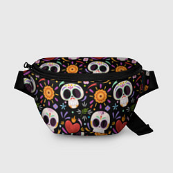 Поясная сумка Веселые черепа в цветах, цвет: 3D-принт