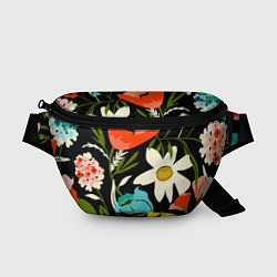 Поясная сумка Яркие цветы на фоне тёмной летней ночи, цвет: 3D-принт