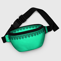 Поясная сумка Черные кружева на ярком неоновом зеленом фоне lace, цвет: 3D-принт — фото 2