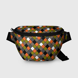 Поясная сумка Геометрический узор в коричнево-оливковых тонах, цвет: 3D-принт
