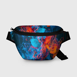 Поясная сумка Абстрактное переплетение оранжевой и синей красок, цвет: 3D-принт