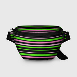 Поясная сумка Полосаты узор в зелено-розовых оттенках на черном, цвет: 3D-принт