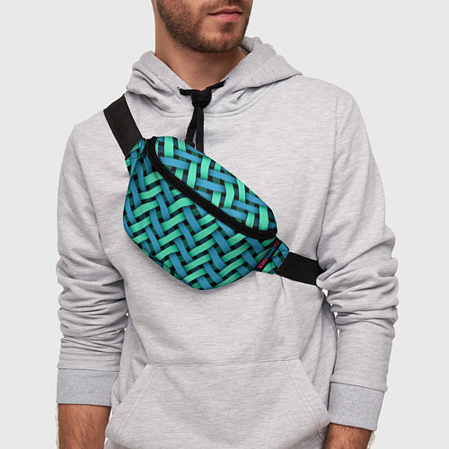 Поясная сумка Сине-зелёная плетёнка - оптическая иллюзия / 3D-принт – фото 3
