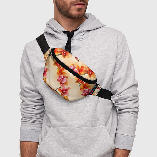 Поясная сумка Акварельные цветы - персиковый паттерн / 3D-принт – фото 3