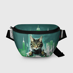 Поясная сумка Funny cat on the background of skyscrapers, цвет: 3D-принт