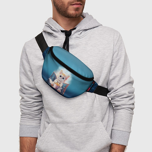 Поясная сумка Белый котик с попкорном / 3D-принт – фото 3