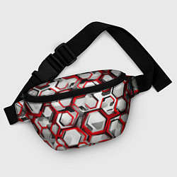 Поясная сумка Кибер Hexagon Красный, цвет: 3D-принт — фото 2