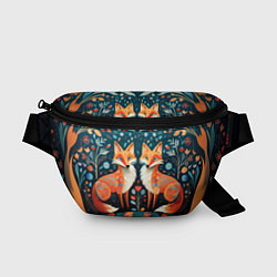Поясная сумка Две лисички в стиле фолк арт, цвет: 3D-принт