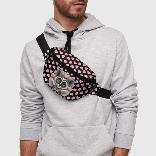 Поясная сумка Лемур и сердечки с надписью love / 3D-принт – фото 3