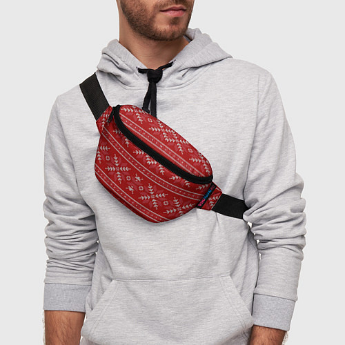 Поясная сумка Красный вязаный узор свитера / 3D-принт – фото 3