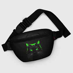 Поясная сумка Черный кот в зеленом свечении, цвет: 3D-принт — фото 2