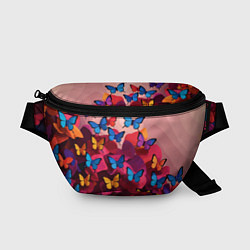 Поясная сумка Разноцветные бабочки - розовые цветы, цвет: 3D-принт