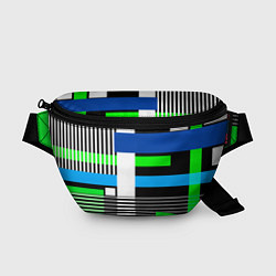 Поясная сумка Геометрический узор сине -зеленый в стиле пэчворк, цвет: 3D-принт