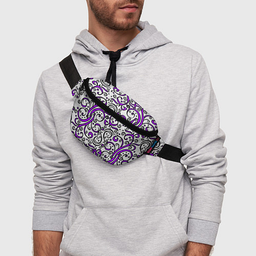 Поясная сумка Фиолетовые кружевные узоры / 3D-принт – фото 3