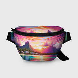 Поясная сумка Закат на острове Бора Бора, цвет: 3D-принт