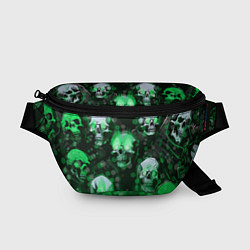 Поясная сумка Зелёные черепа на зелёном фоне, цвет: 3D-принт