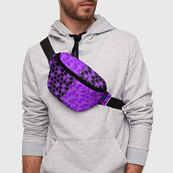 Поясная сумка Техно-киберпанк шестиугольники фиолетовый и чёрный, цвет: 3D-принт — фото 2