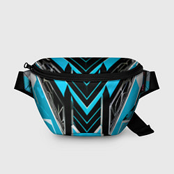 Поясная сумка Серо-голубые полосы на чёрном фоне, цвет: 3D-принт