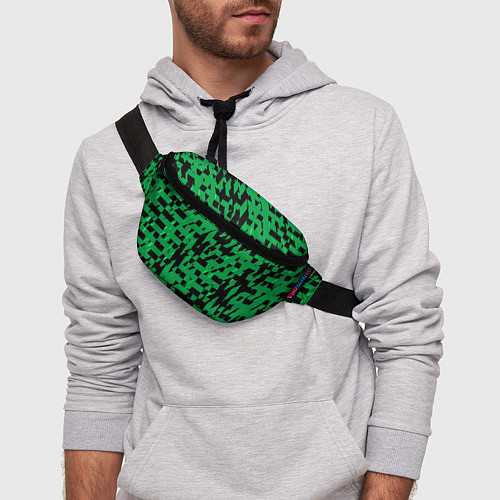 Поясная сумка Чёрно-зелёный абстрактный квадратиками / 3D-принт – фото 3