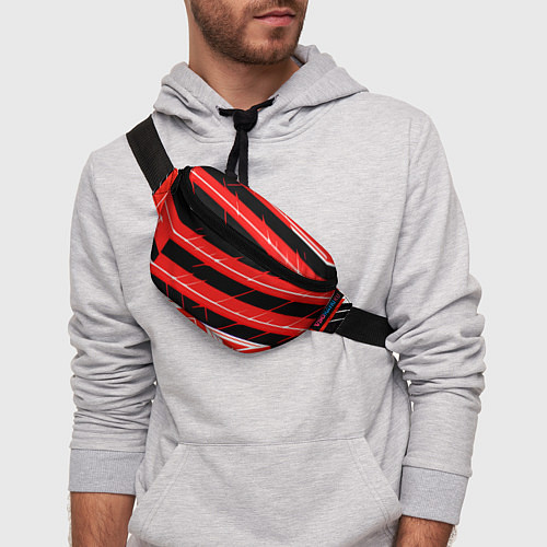 Поясная сумка Чёрно-белые полосы на красном фоне / 3D-принт – фото 3