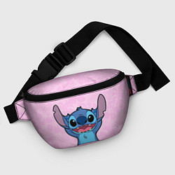Поясная сумка Stitch on a pink background, цвет: 3D-принт — фото 2