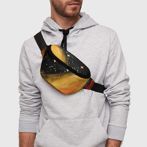 Поясная сумка Черно-оранжевая блестящая текстура / 3D-принт – фото 3