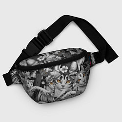 Поясная сумка С котами и рыбой на фоне сакуры в волнах, цвет: 3D-принт — фото 2