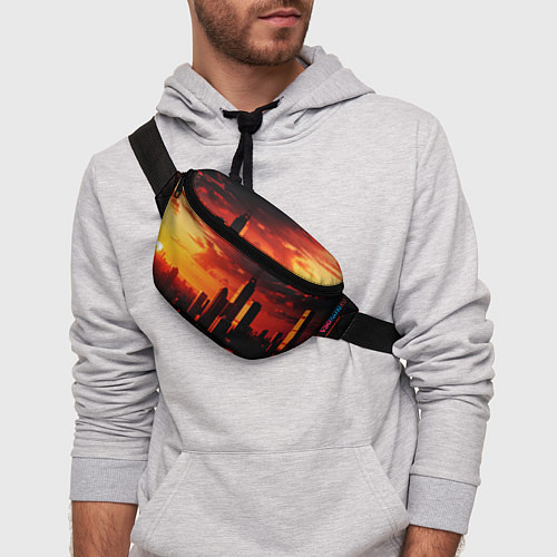Поясная сумка Стилизованный город оранжевый закат / 3D-принт – фото 3