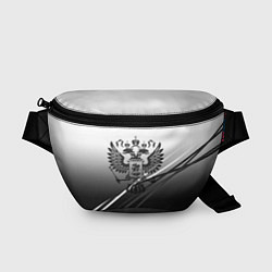 Поясная сумка Герб России градиент в полосами серый