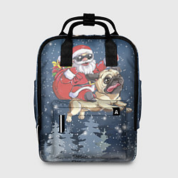 Рюкзак женский Санта едет на мопсе, цвет: 3D-принт