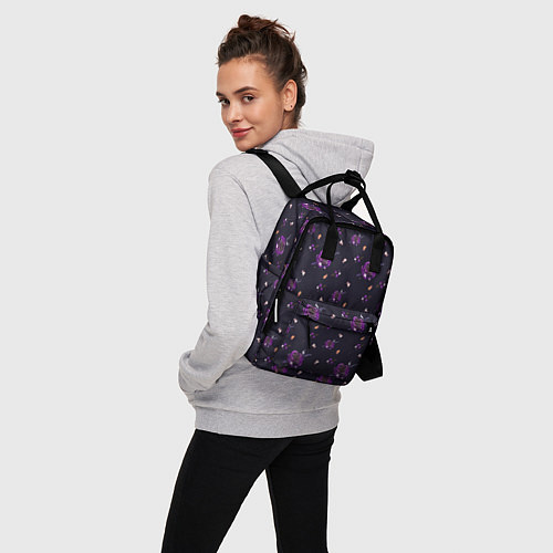Женский рюкзак Фиолетовые розы на темном фоне / 3D-принт – фото 3