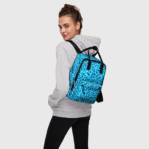 Женский рюкзак Неоновые синие узоры / 3D-принт – фото 3