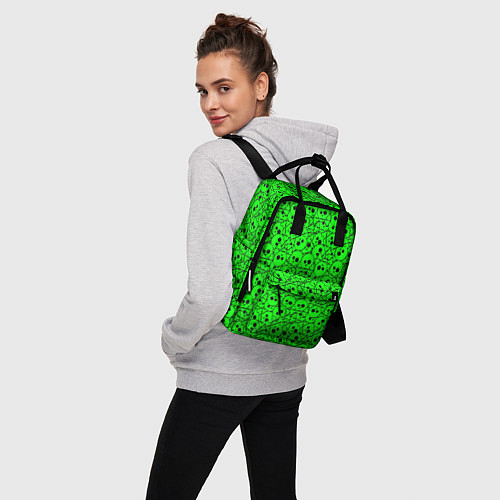 Женский рюкзак Черепа на кислотно-зеленом фоне / 3D-принт – фото 3