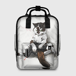 Женский рюкзак Котик с пистолетом на стене мем