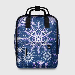 Рюкзак женский Белые снежинки на темно-синем фоне, цвет: 3D-принт