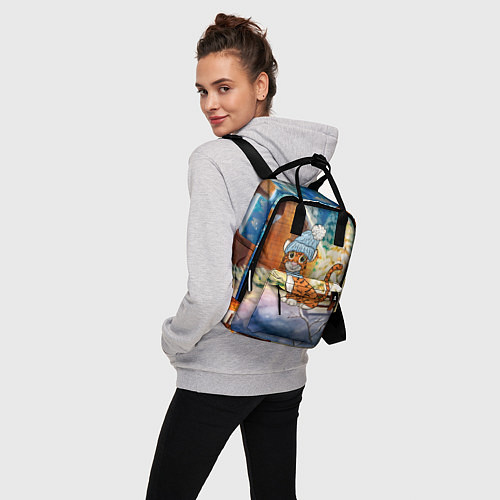 Женский рюкзак Тигренок на фоне зимнего дома / 3D-принт – фото 3