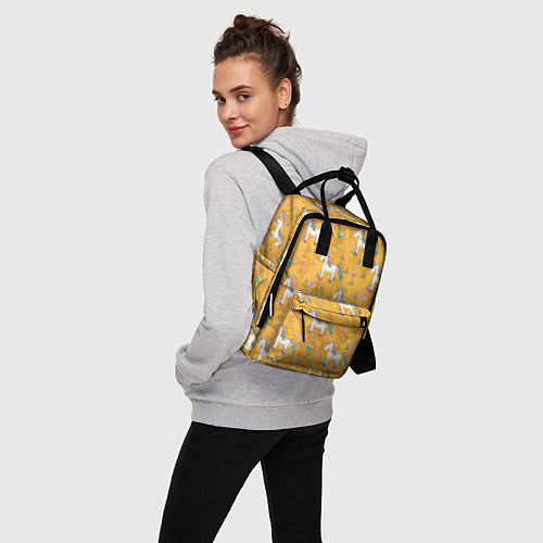 Женский рюкзак Единороги на желтом фоне / 3D-принт – фото 3