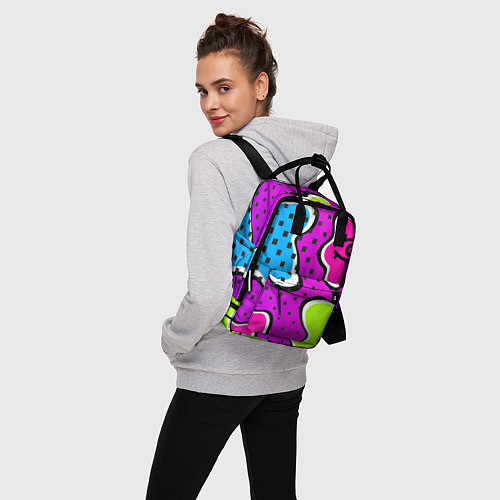 Женский рюкзак Яркий абстрактный узор в стиле 90х, неоновые цвета / 3D-принт – фото 3