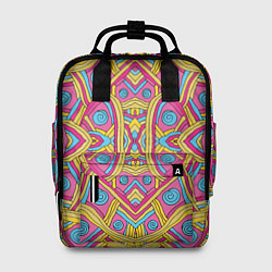 Рюкзак женский Разноцветный и яркий узор в дудл стиле, цвет: 3D-принт