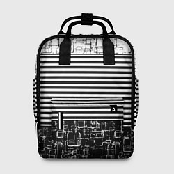 Рюкзак женский Черно-белый комбинированный абстрактный с полосаты, цвет: 3D-принт