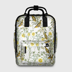 Рюкзак женский Цветы Жёлтые С Птицами, цвет: 3D-принт