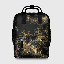 Рюкзак женский Черный с золотым фрактал мини Абстракция, цвет: 3D-принт