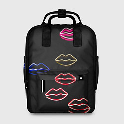 Рюкзак женский Неоновое множество губ - Красный, цвет: 3D-принт