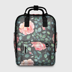 Рюкзак женский Розовые розы на сером фоне Цветы, цвет: 3D-принт