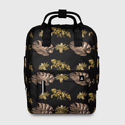Рюкзак женский Цветы и листья на черном фоне, цвет: 3D-принт