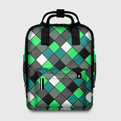 Рюкзак женский Геометрический узор в зеленых и черный тонах, цвет: 3D-принт