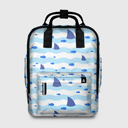 Рюкзак женский Волны, рыбки и плавники акул - паттерн, цвет: 3D-принт
